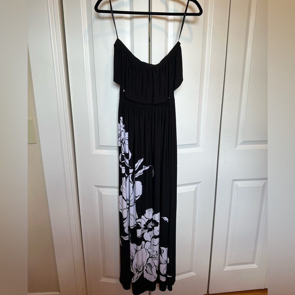 WHBM black and white strapless maxi dress